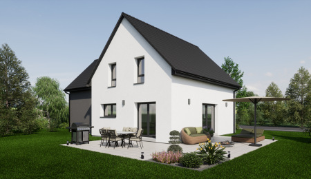 Construire maison neuve Traditionnelle Fonctionnelle 3 pignons jardin journée Alsace Haut-Rhin 68