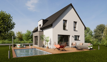 Modèle construire maison contemporaine terrasse piscine Haut-Rhin 68