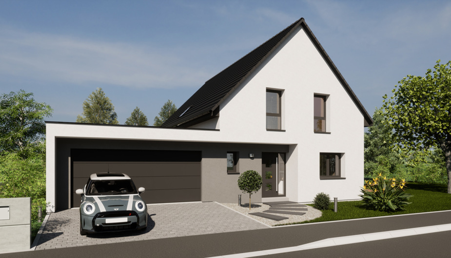 Modèle construire maison cntemporaine garage accolé Haut-Rhin Alsace rue